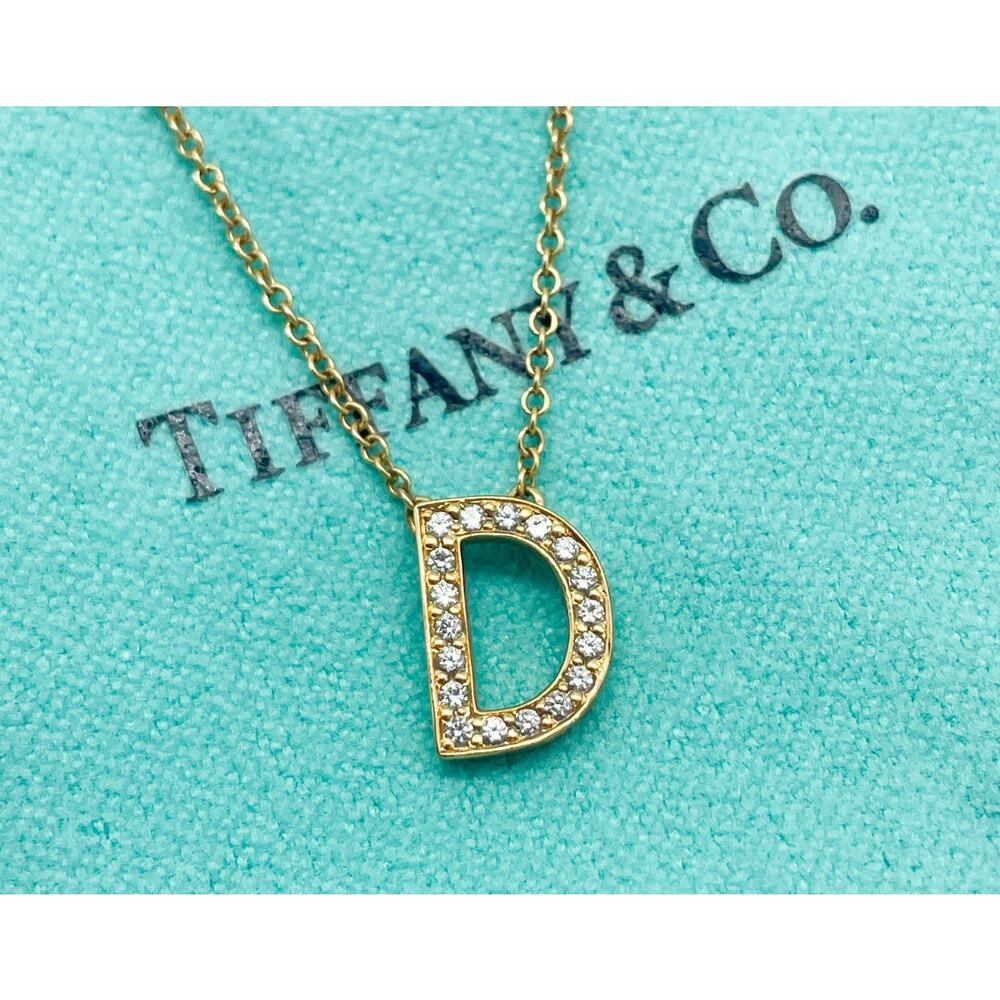 Tiffany & Co. 18K Rose Gold Diamond Letter D Initial Pendant Necklace 16"